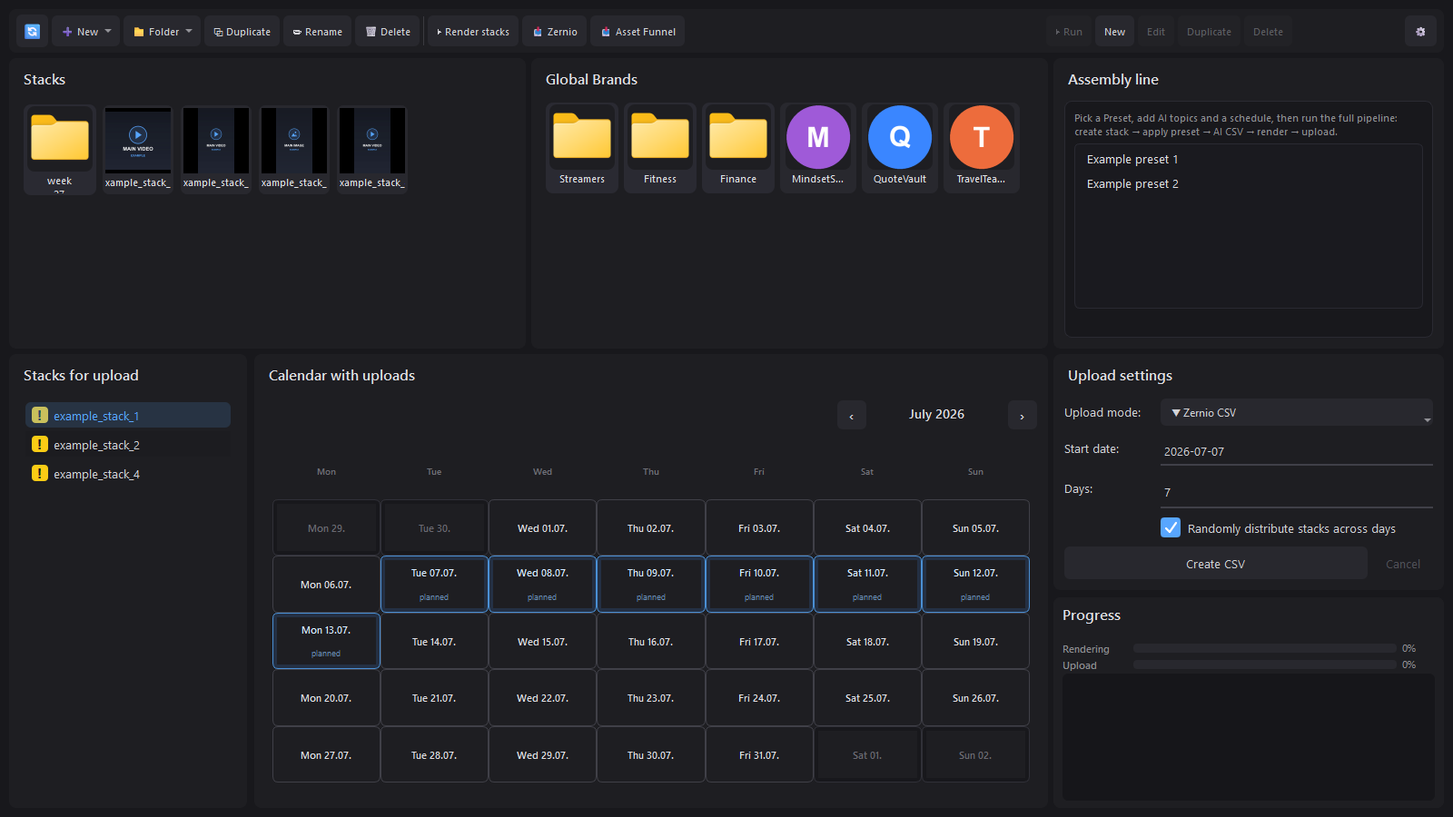 Main window — upload calendar and scheduling