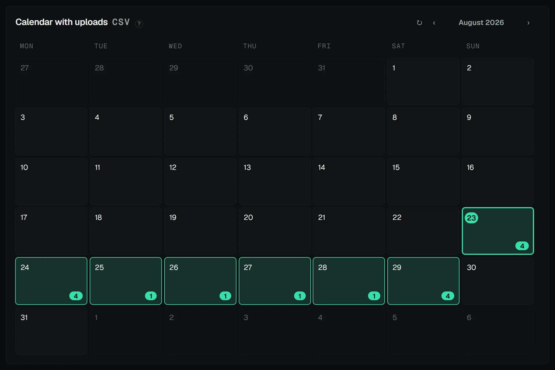 The calendar panel with its heading and source badge