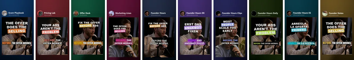 The TikTok cover of all ten brands in a row: one source clip, ten looks