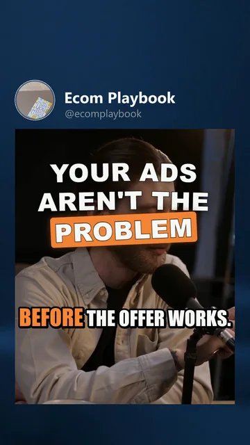 Rendered Instagram Reels variant for Ecom Playbook: the cover moment, hook 'Your ads aren't the problem', impact_punch captions