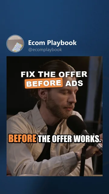 Rendered YouTube Shorts variant for Ecom Playbook: the cover moment, hook 'Fix the offer before ads', impact_punch captions