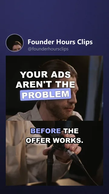 Rendered Instagram Reels variant for Founder Hours Clips: the cover moment, hook 'Your ads aren't the problem', karaoke_fill captions