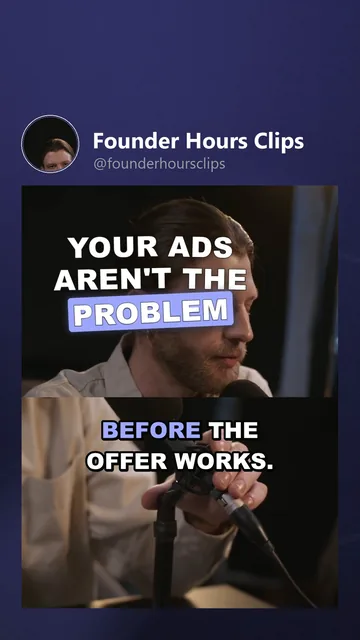 Rendered Threads variant for Founder Hours Clips: the cover moment, hook 'Your ads aren't the problem', karaoke_fill captions