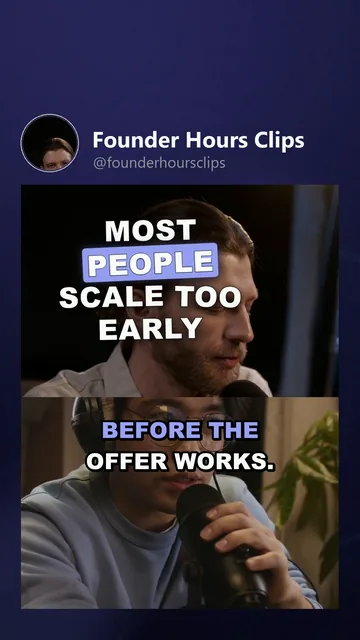 Rendered TikTok variant for Founder Hours Clips: the cover moment, hook 'Most people scale too early', karaoke_fill captions