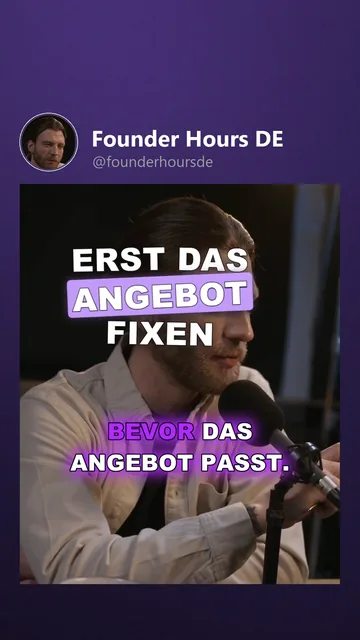 Rendered TikTok variant for Founder Hours DE: the cover moment, hook 'Erst das Angebot fixen', karaoke_neon captions
