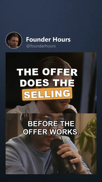 Rendered Instagram Reels variant for Founder Hours: the cover moment, hook 'The offer does the selling', clean captions