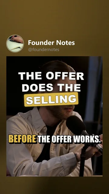 Rendered TikTok variant for Founder Notes: the cover moment, hook 'The offer does the selling', poster_shadow captions
