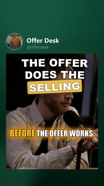 Rendered Instagram Reels variant for Offer Desk: the cover moment, hook 'The offer does the selling', golden_glow captions
