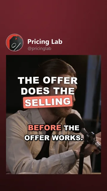 Rendered Instagram Reels variant for Pricing Lab: the cover moment, hook 'The offer does the selling', word_pop captions
