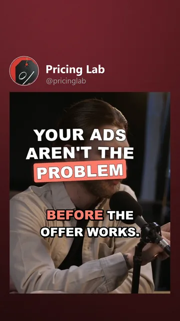 Rendered TikTok variant for Pricing Lab: the cover moment, hook 'Your ads aren't the problem', word_pop captions