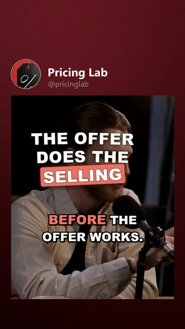 Rendered X variant for Pricing Lab: the cover moment, hook 'The offer does the selling', word_pop captions